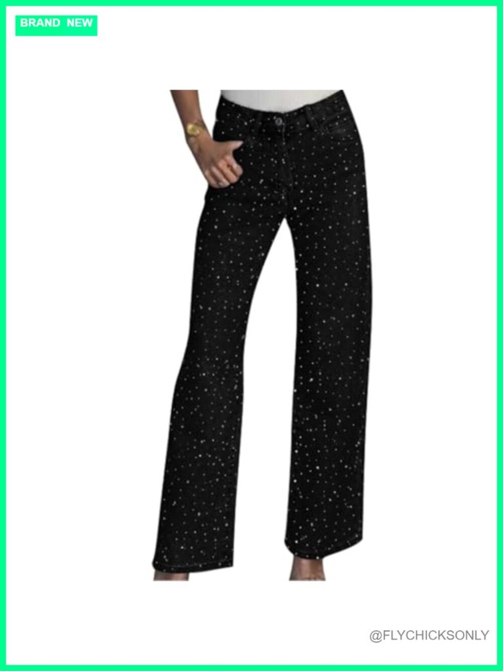 Shiyinvie Rhinestone Embellished Straight Leg Boyfriend Jeans Women's